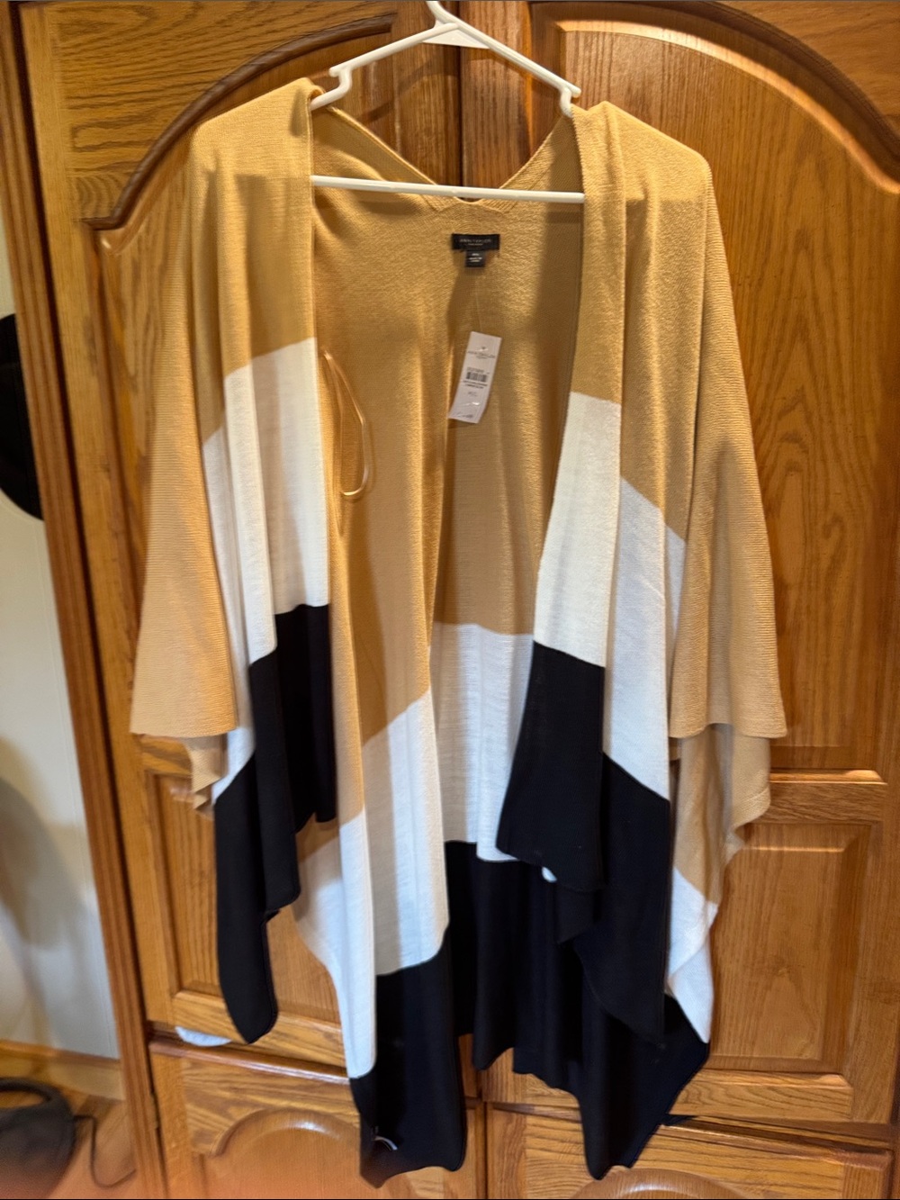 Ann Taylor Striped Open Front Kimono Cardigan - Mustard, White & Black NWT